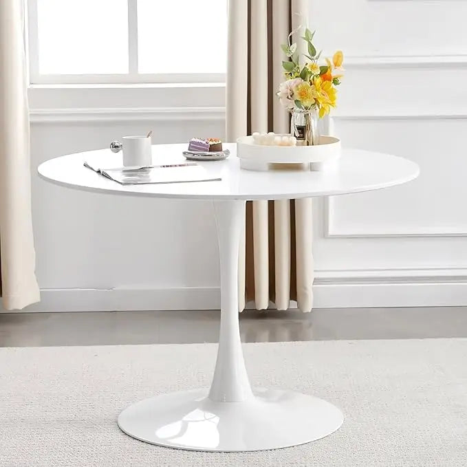 Dresden Collection | Sculptural Marble-Topped Carrara Marble Tulip Table - detail view 14 revealing design nuance in a Mid-Century Modern living room setting.