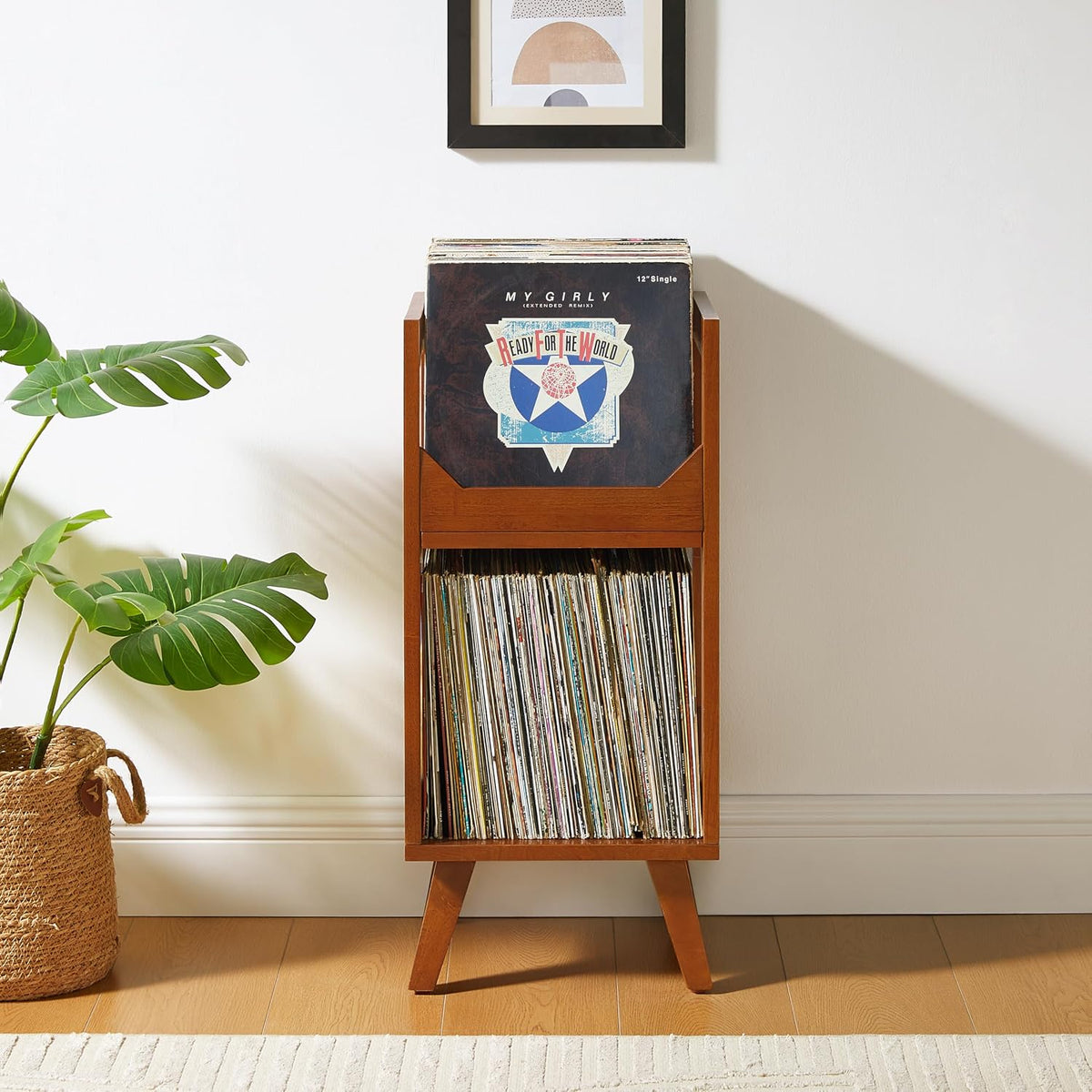 Asheville Small Mid-Century Modern Record Stand, Vinyl Storage, Holds up to 130 Records, Walnut