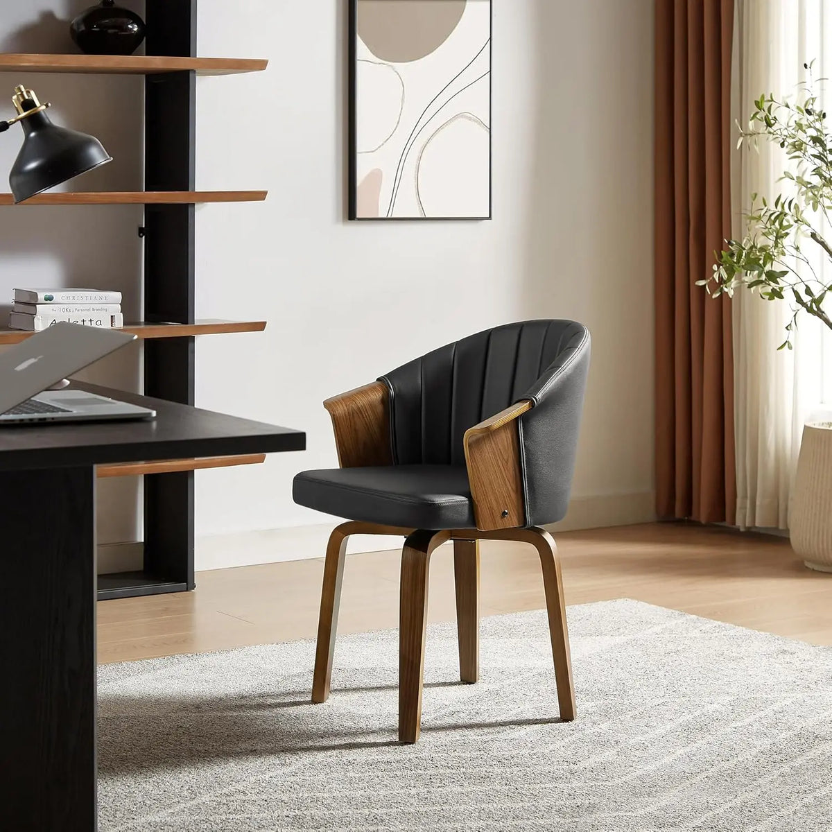 Astoria Collection | Sculptural Atomic-Era Swivel Accent Chair - presented at scale within a designed interior in a Mid-Century Modern living room setting.