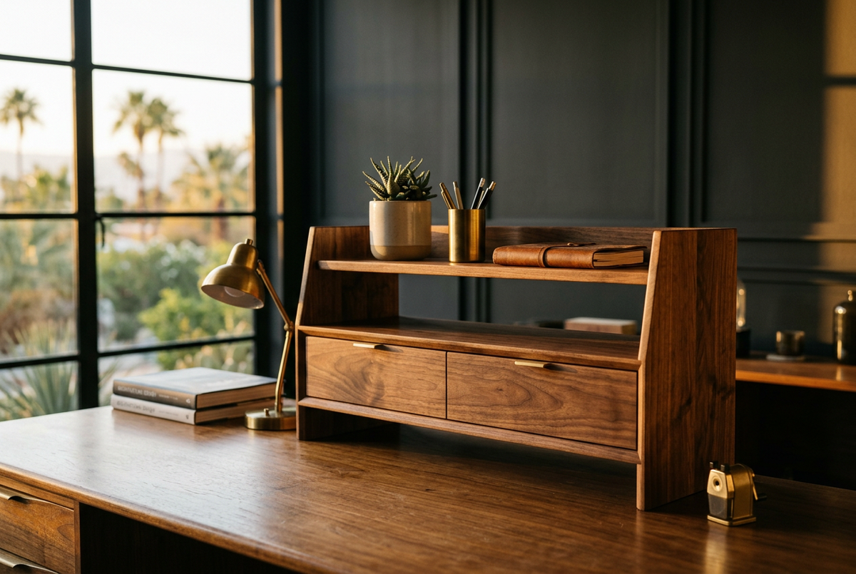 Walnut Desktop Shelf with Drawers | Architect's Hutch