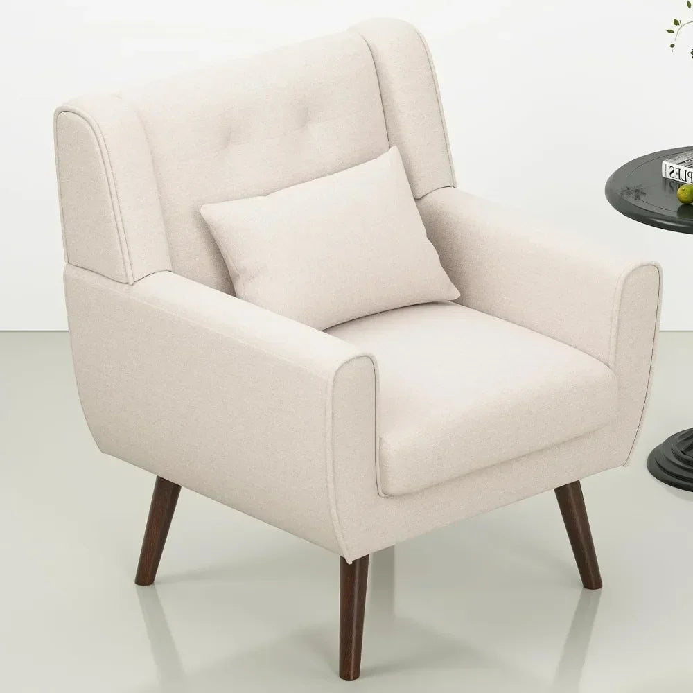 Ellington Collection | Tapered-Leg Atomic-Era Walnut & Wool Lounge Chair - featuring close-up joinery and artisanal finish quality in a Mid-Century Modern living room setting.