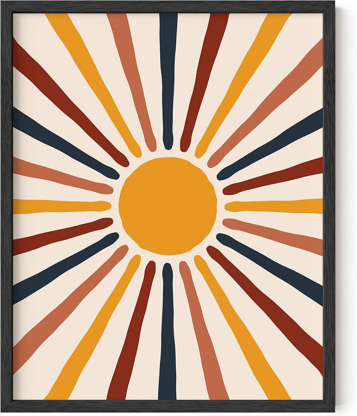HAUS and HUES Boho Framed Wall Art - Southwestern Geometric Sun Print, Mid Century Modern Decor, Black Frame 12X16