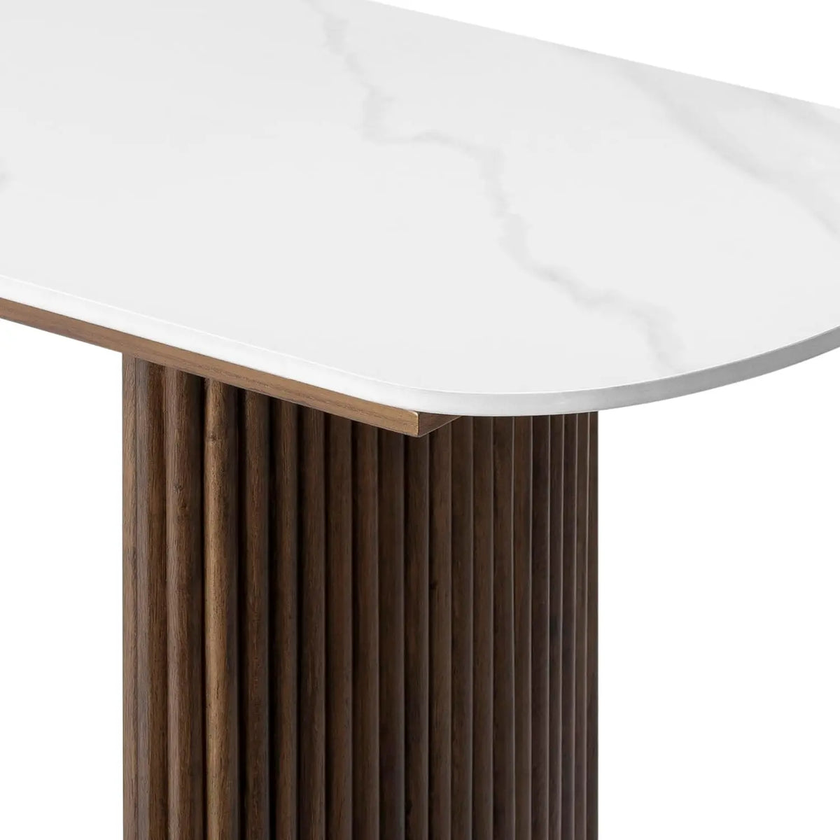 Astoria Collection | Tapered-Leg Atomic-Era Walnut Console - featuring close-up joinery and artisanal finish quality in a Mid-Century Modern entryway setting.