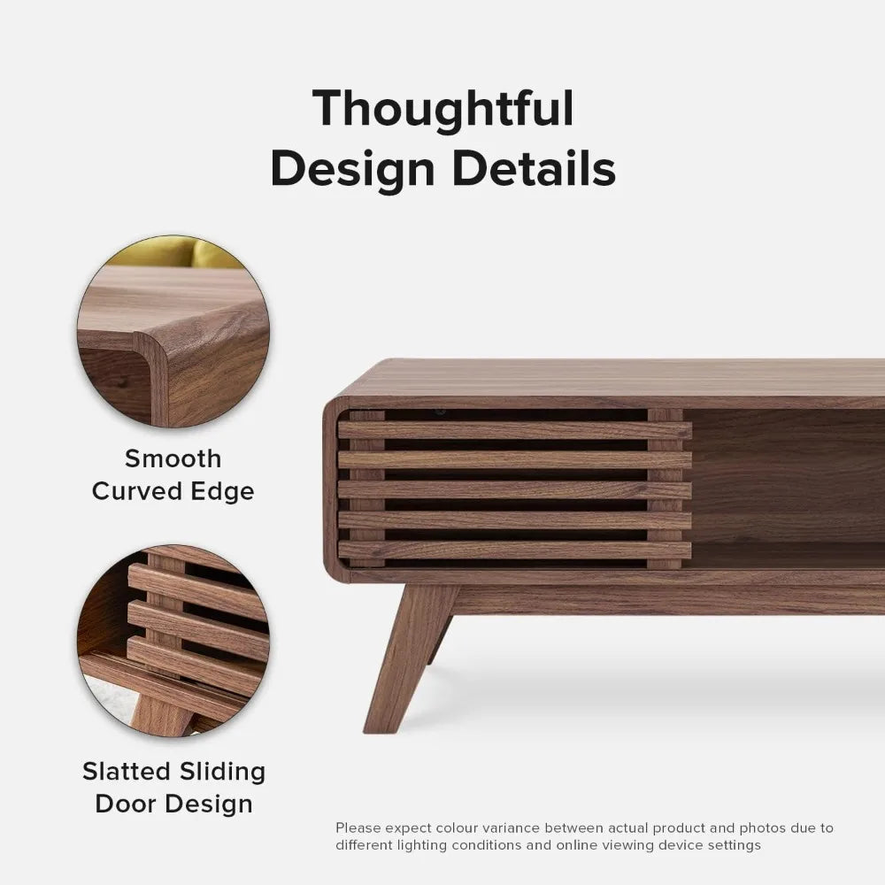 Fontaine Collection | Fluted Danish-Inspired Walnut Coffee Table - featuring close-up joinery and artisanal finish quality in a Mid-Century Modern living room setting.