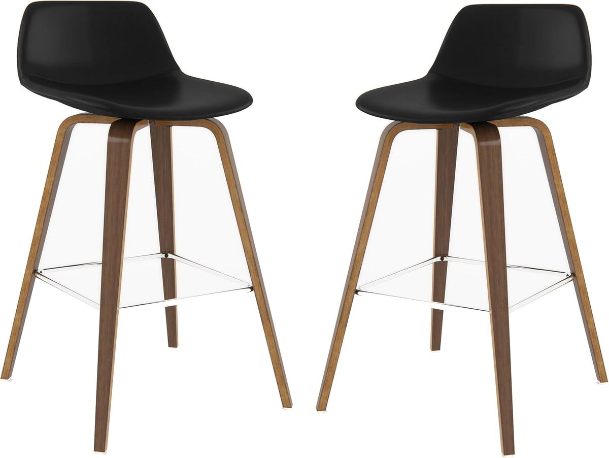 SIMPLIHOME Raya 24" Seat Height Vegan Leather Counter Stool (Set of 2) | Aqua Blue, Mid-Century Counter Stools with Curved Backrest and Footrest; Upholstered Kitchen or Bar Seating.
