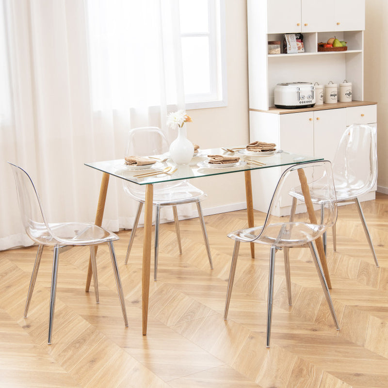 Set of 4 Dining Chairs Modern Plastic Shell Side Chair with Clear Seat and Wood Legs