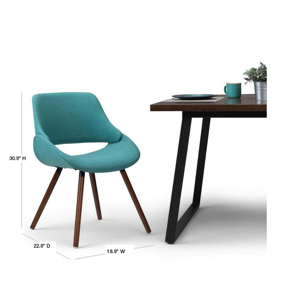 Malden Mid Century Turquoise Blue Woven Fabric Modern Bentwood Dining Chair