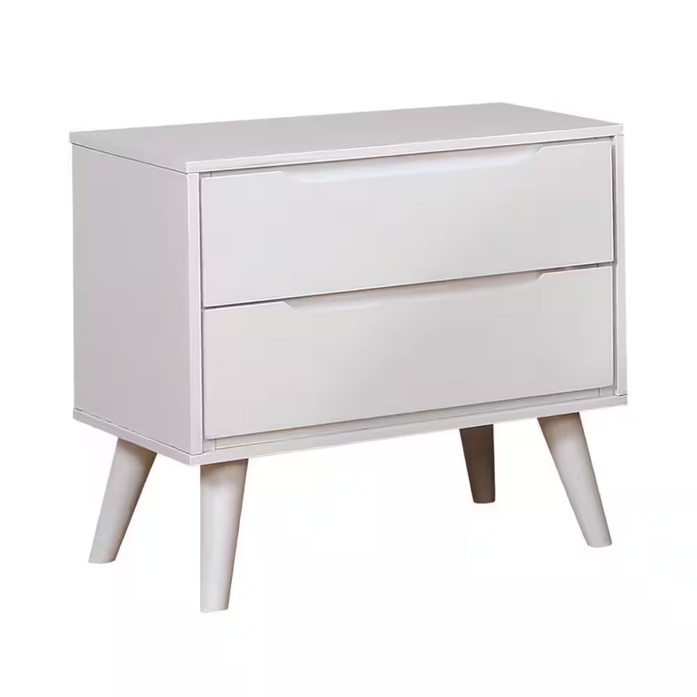Mackie 2-Drawer Mid Century Modern White Nightstand