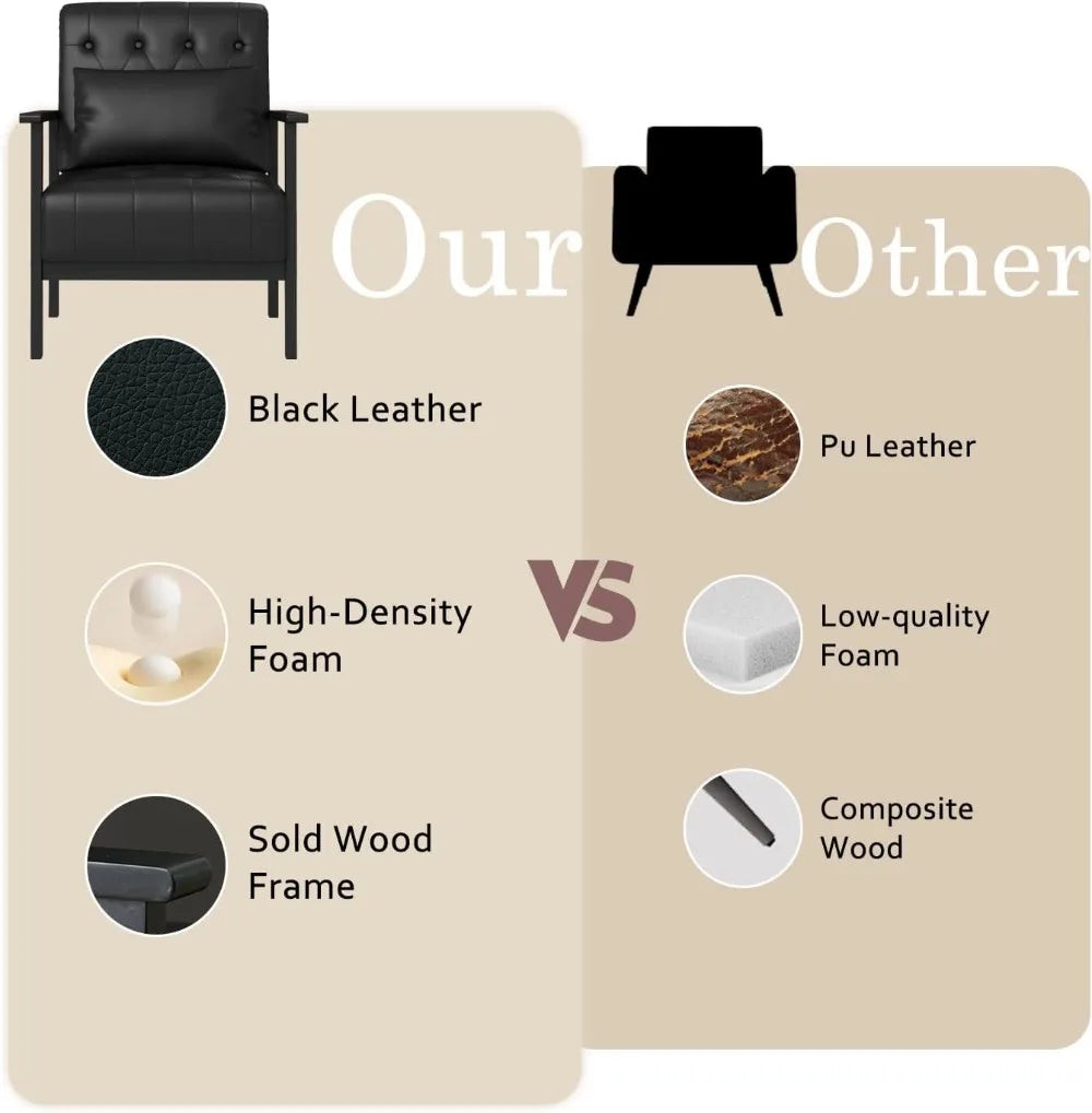 Ellington Collection | Floating Chrome-Detailed Obsidian Leather Accent Chair Set - styled from an alternate angle revealing dimensional depth in a Mid-Century Modern living room setting.