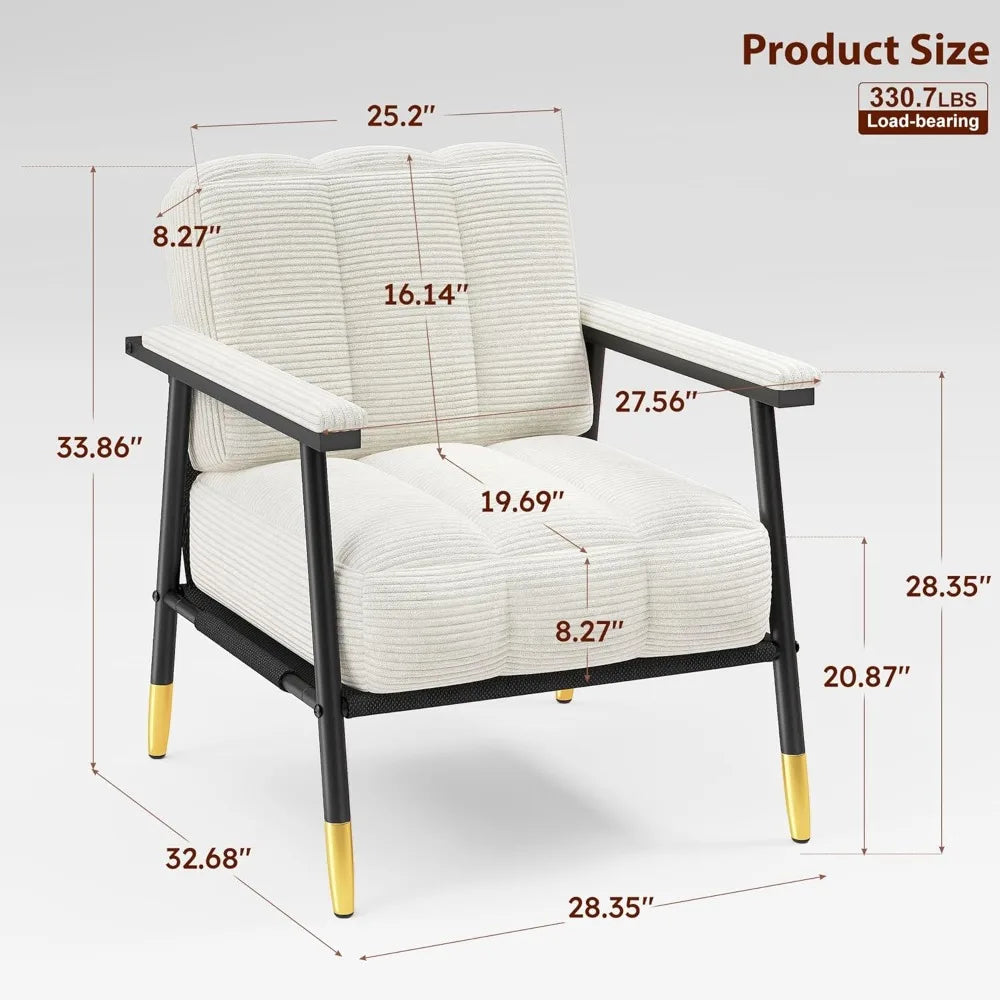 Valencia Collection | Sculptural Chrome-Detailed Corduroy & Chrome Accent Chair - captured in a curated lifestyle vignette in a Mid-Century Modern living room setting.