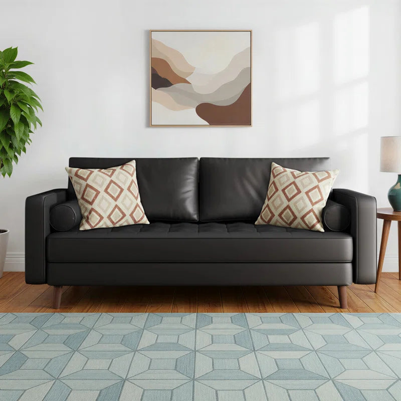 Bridgeview Leather Mid Century Modern Upholstered Square Arm Sofa or Loveseat