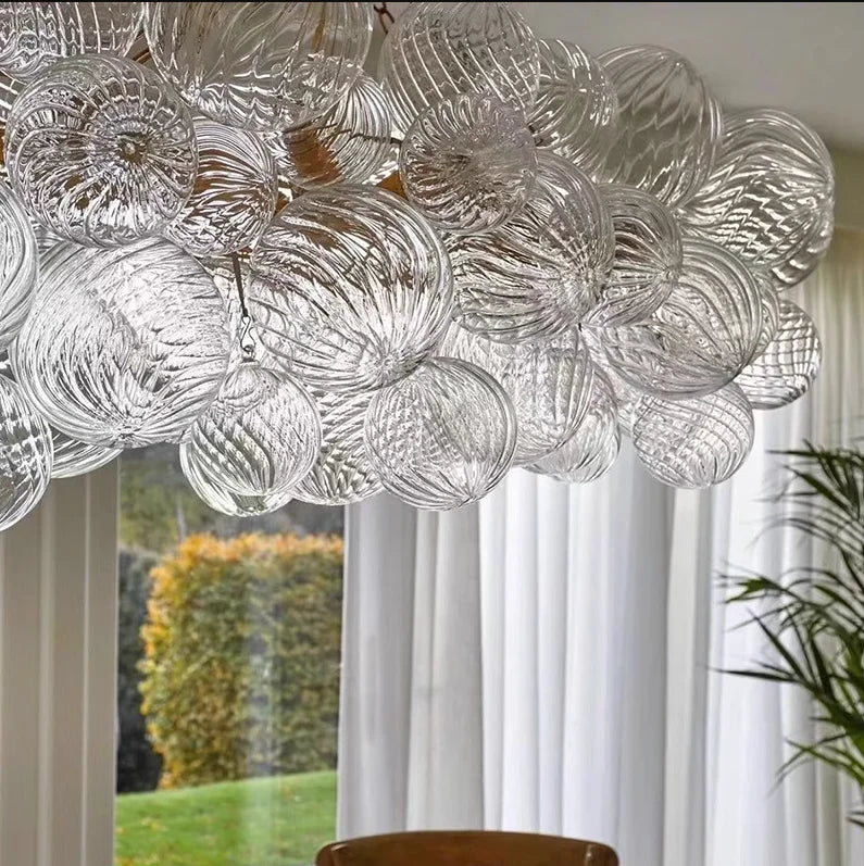 Fontaine Collection | Ribbed Glass-Topped Ribbed Glass Pendant - styled from an alternate angle revealing dimensional depth in a Mid-Century Modern bedroom setting.