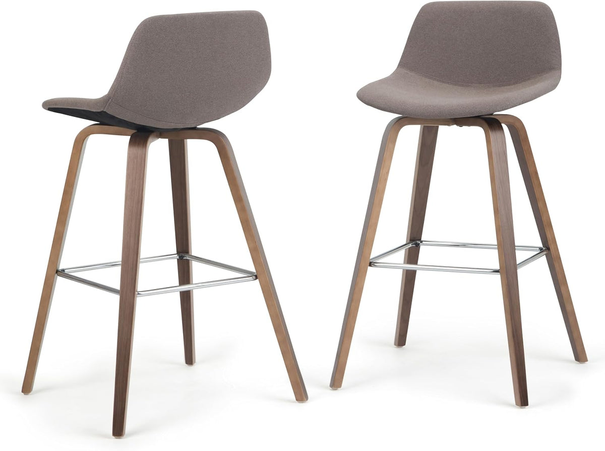 SIMPLIHOME Raya 24" Seat Height Vegan Leather Counter Stool (Set of 2) | Aqua Blue, Mid-Century Counter Stools with Curved Backrest and Footrest; Upholstered Kitchen or Bar Seating.