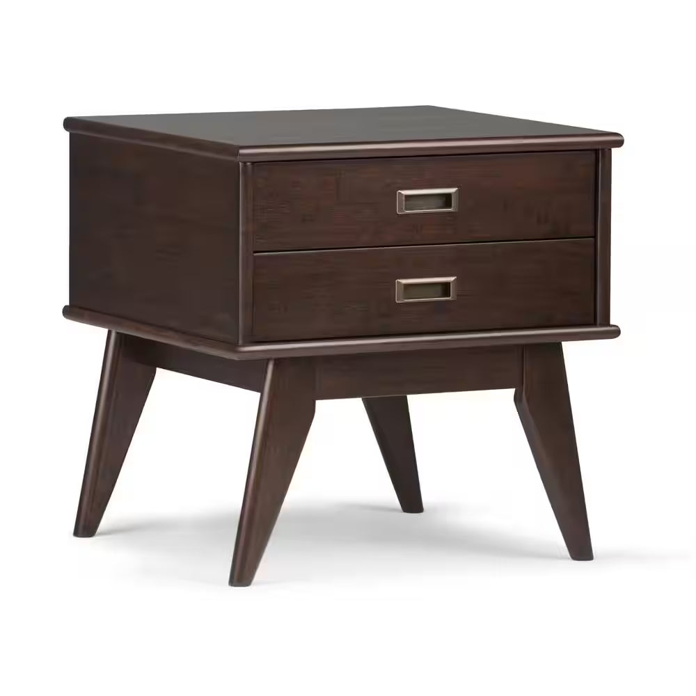 Draper Solid Hardwood 22 In. Wide Rectangle Mid-Century Modern End Side Table in Medium Auburn Brown