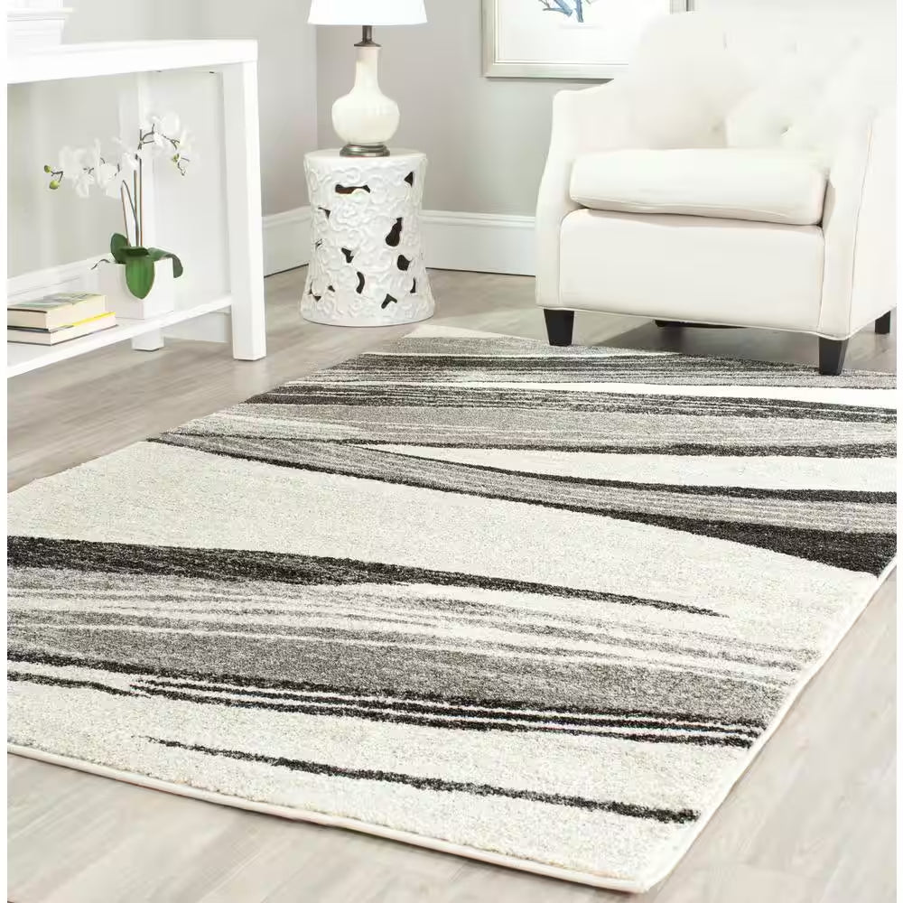 Retro Light Grey/Ivory 8 Ft. X 10 Ft. Striped Area Rug