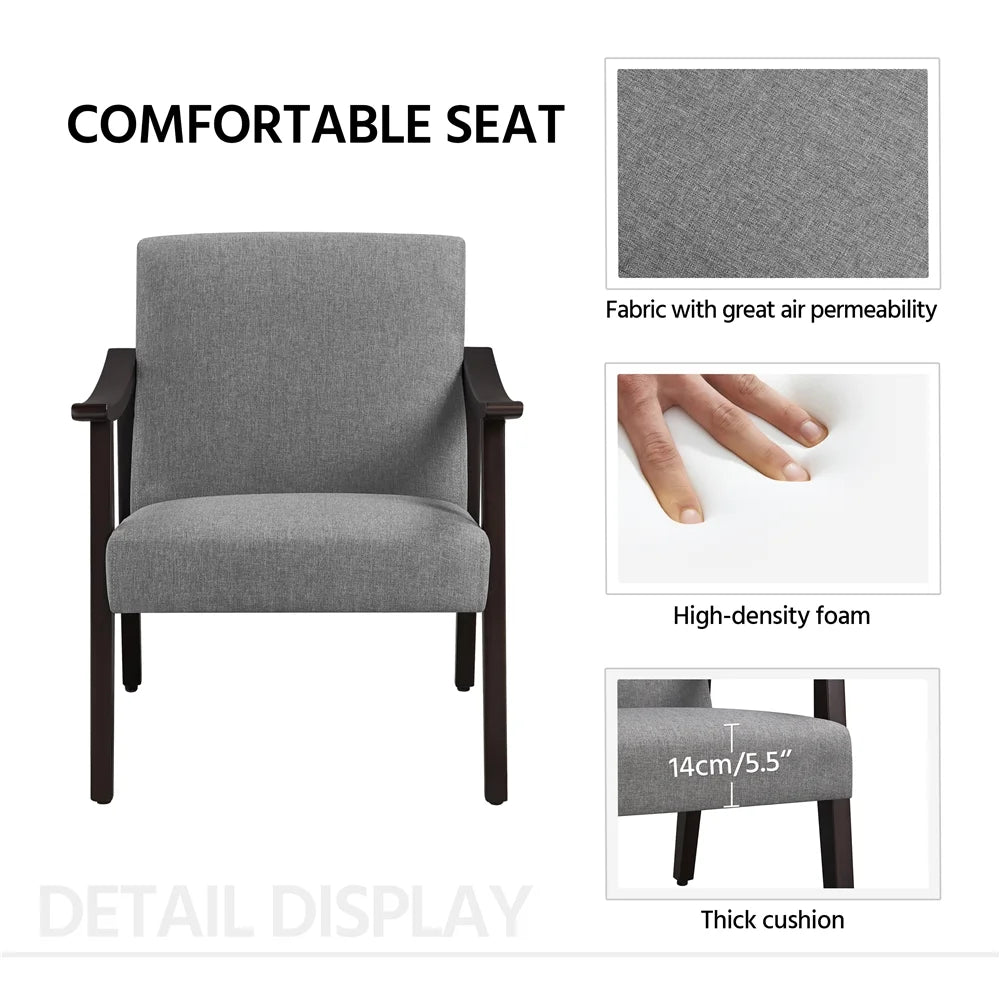 Mid-Century Modern Accent Chair with Wooden Frame, Dark Gray Fabric