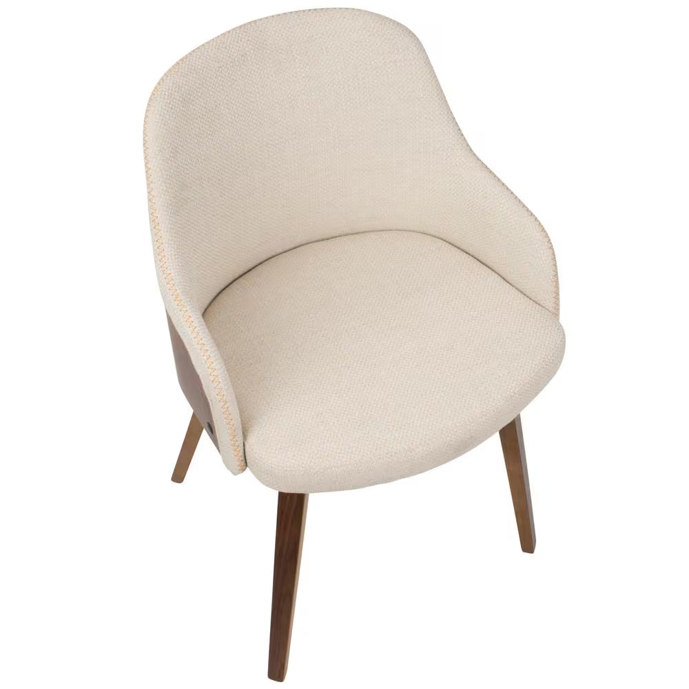 Bacci Mid-Century Modern Walnut and Cream Fabric Dining/Accent Chair in Wood