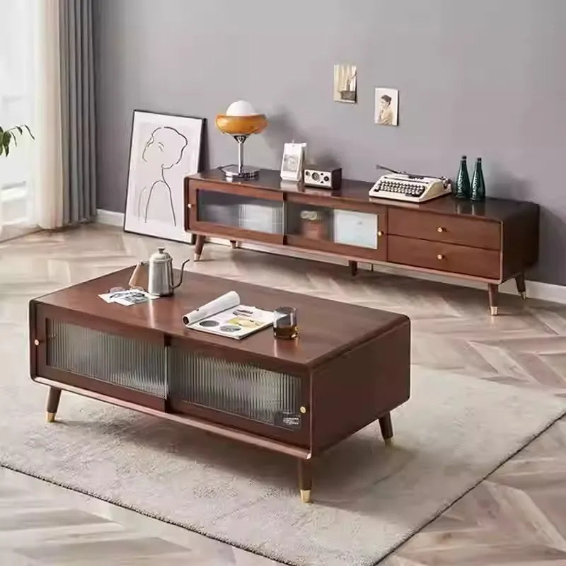 Belmont Collection | Hairpin-Legged Nordic Walnut Media Console - revealing tonal warmth and surface patina under ambient light in a Mid-Century Modern entryway setting.