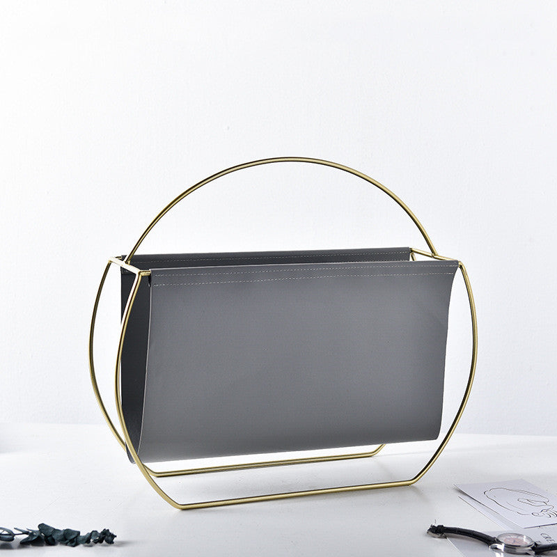 Light Luxury Nordic Metal & Leather Magazine Rack
