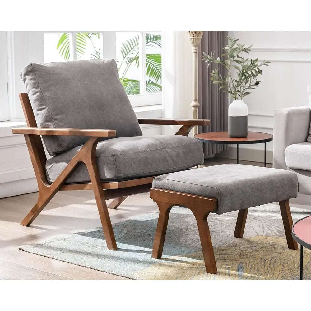 Ellington Collection | Tapered-Leg Gold-Trimmed Walnut & Leather Set - showcasing full sculptural form and curated finish in a Mid-Century Modern living room setting.