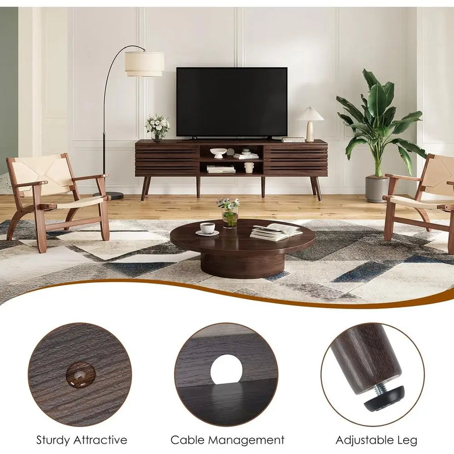 Ellington Collection | Fluted Walnut Media Console - showcasing full sculptural form and curated finish in a Mid-Century Modern entryway setting.
