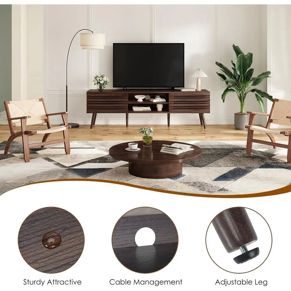Ellington Collection | Fluted Walnut Media Console - showcasing full sculptural form and curated finish in a Mid-Century Modern entryway setting.