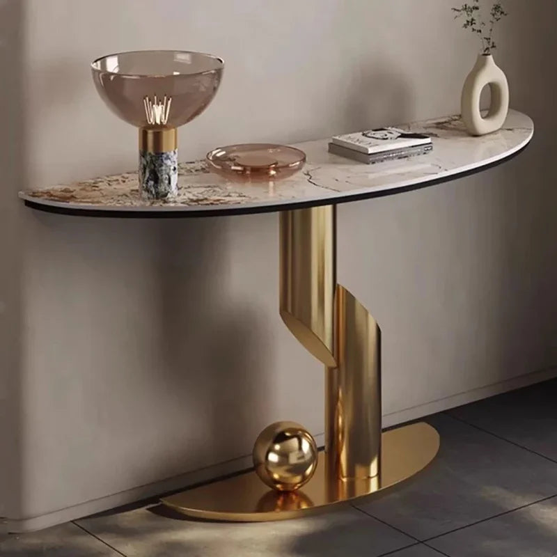 Dresden Collection | Geometric Walnut Console - featuring close-up joinery and artisanal finish quality in a Mid-Century Modern entryway setting.