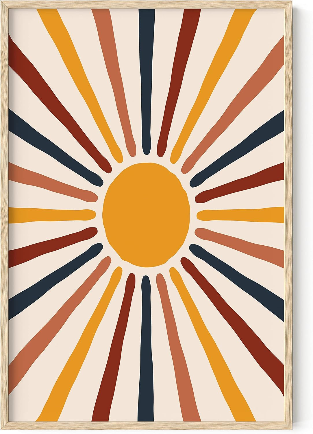 HAUS and HUES Boho Framed Wall Art - Southwestern Geometric Sun Print, Mid Century Modern Decor, Black Frame 12X16