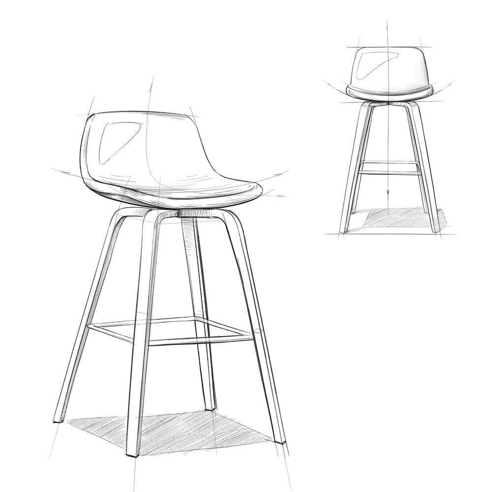 Randolph 36.61 In. H Charcoal Grey, Black Linen Look Fabric Mid Century Modern Bentwood Counter Height Stool (Set of 2)