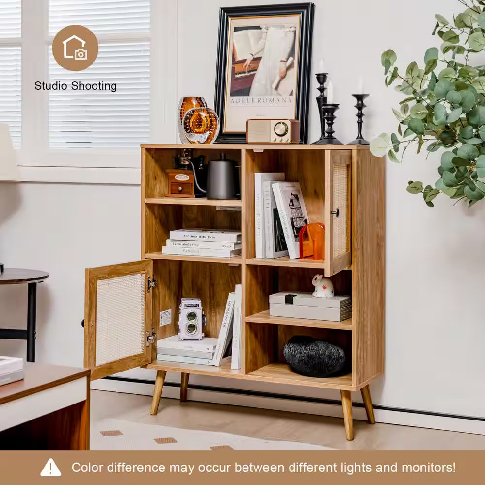 Natural MDF 31.5 In. Buffet Sideboard Accent Storage Cabinet Coffee Bar Cabinet Doors Cubbies