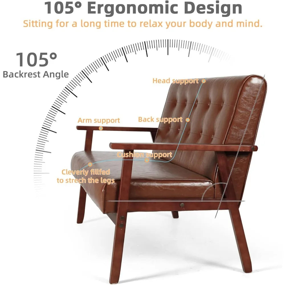 Belmont Collection | Geometric Leather-Wrapped Leather & Walnut Loveseat - showcasing full sculptural form and curated finish in a Mid-Century Modern living room setting.