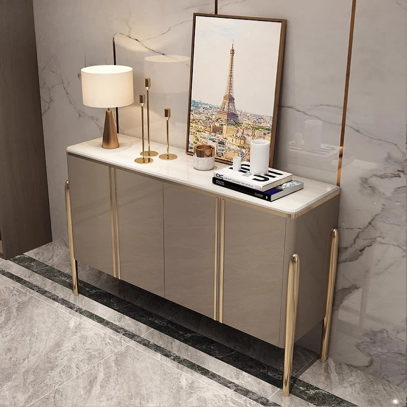 Fontaine Collection | Tapered-Leg Brass-Accented Walnut Organizer - captured in a curated lifestyle vignette in a Mid-Century Modern living room setting.