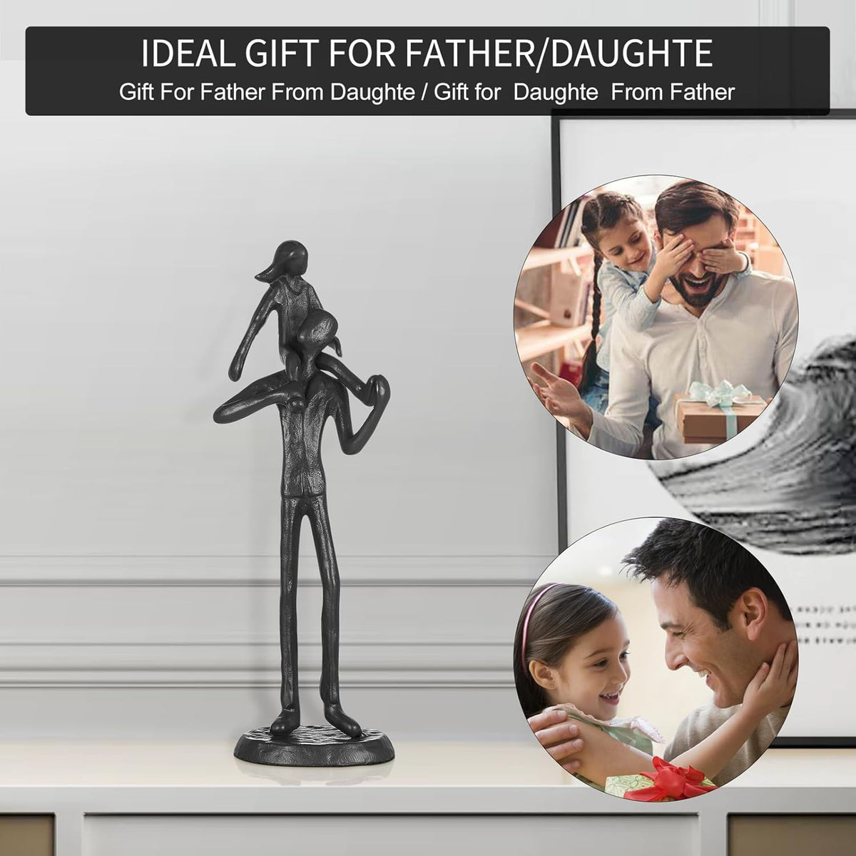 Father Daughter Gifts - Loss of Father Sympathy Gift, Presents for Dad from Daughter ，Birthday Gift for Daddy from Daughter，Cast Iron Art Home Decoration Statue for Father'S Day