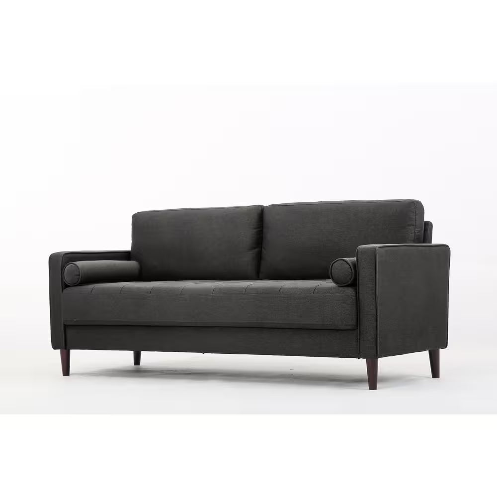 Lillith 75.6 In. Square Arm Polyester Mid- Century Modern Rectangle Sofa in Heather Grey