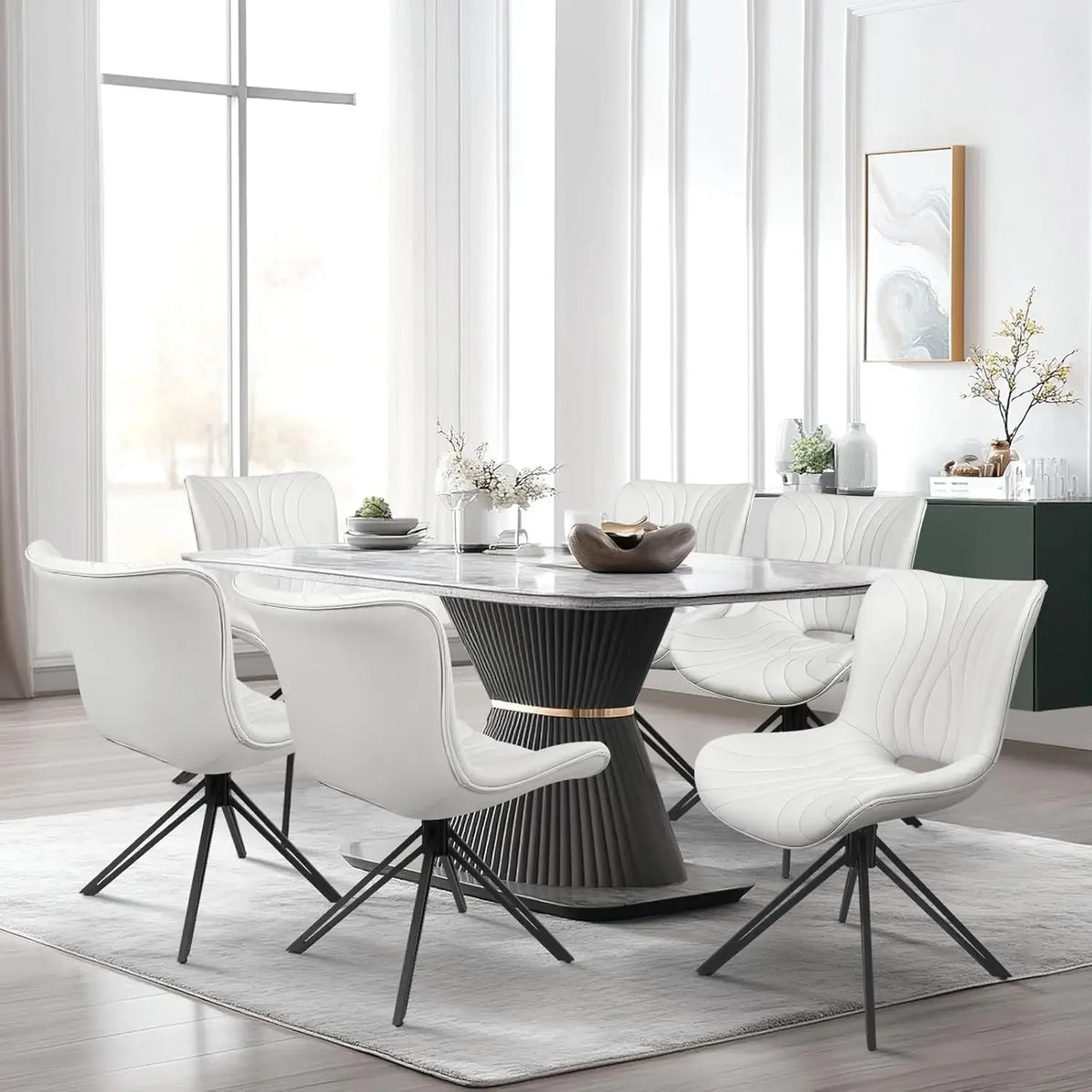 Valencia Collection | Gold-Trimmed Round Swivel Dining Chair Set - Curated Furniture for the Modern Living Collection | Woodies ON Woodlawn