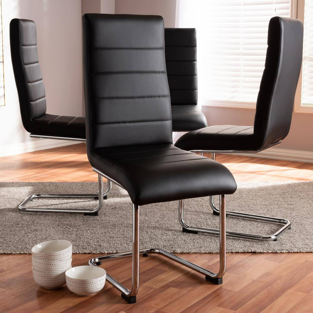 Marlys Black Faux Leather Upholstered Dining Chair (Set of 4)