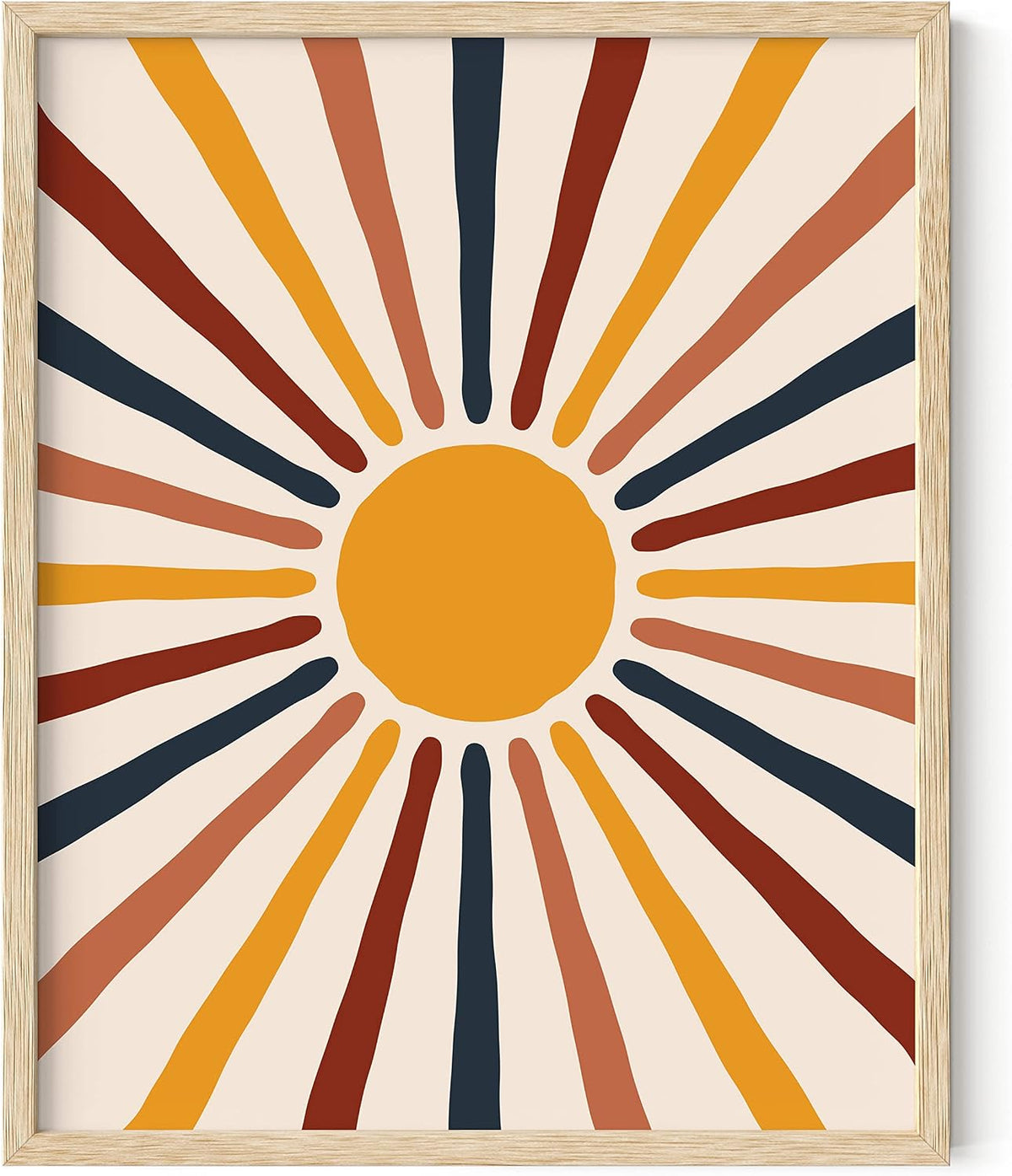 HAUS and HUES Boho Framed Wall Art - Southwestern Geometric Sun Print, Mid Century Modern Decor, Black Frame 12X16