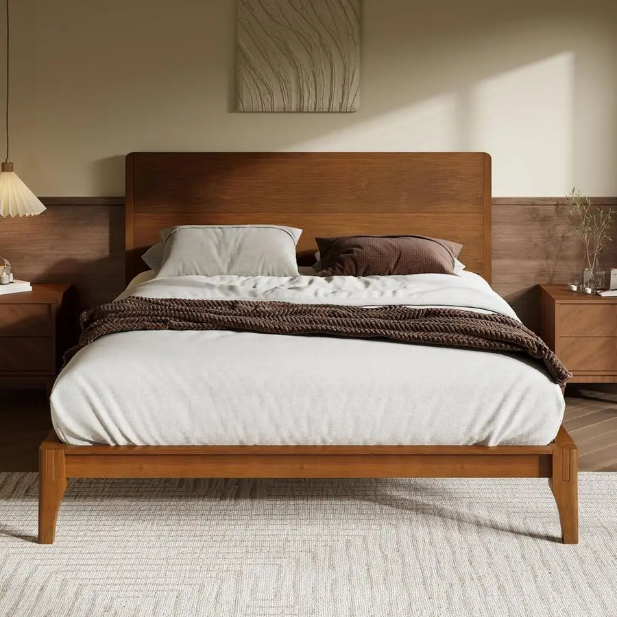 Ellington Collection | Floating California Bamboo Platform Bed - showcasing full sculptural form and curated finish in a Mid-Century Modern bedroom setting.