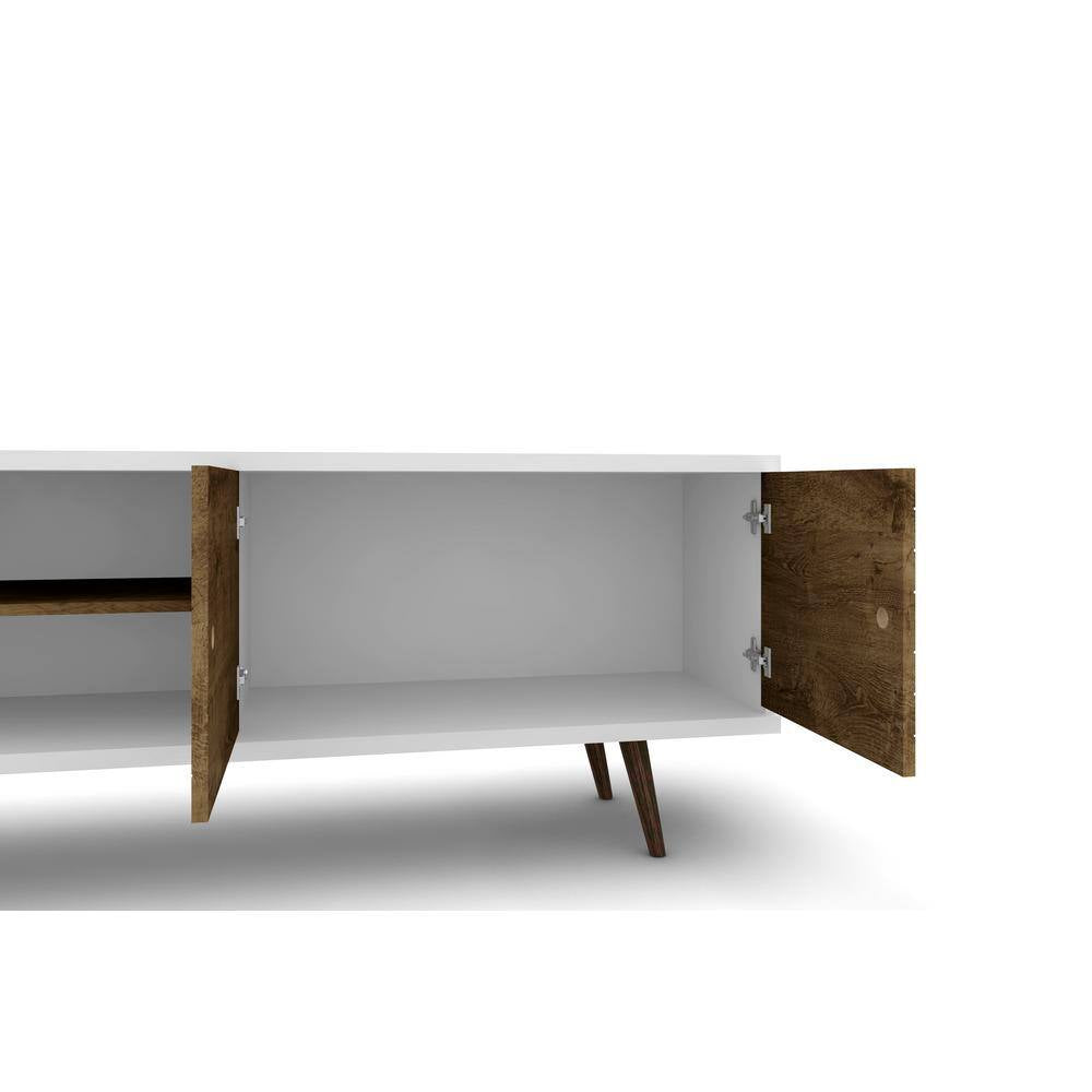 Liberty 62.99 In. White and Rustic Brown TV Stand Fits Tvs up to 60 In. with Storage Doors, Shelves and Cable Management