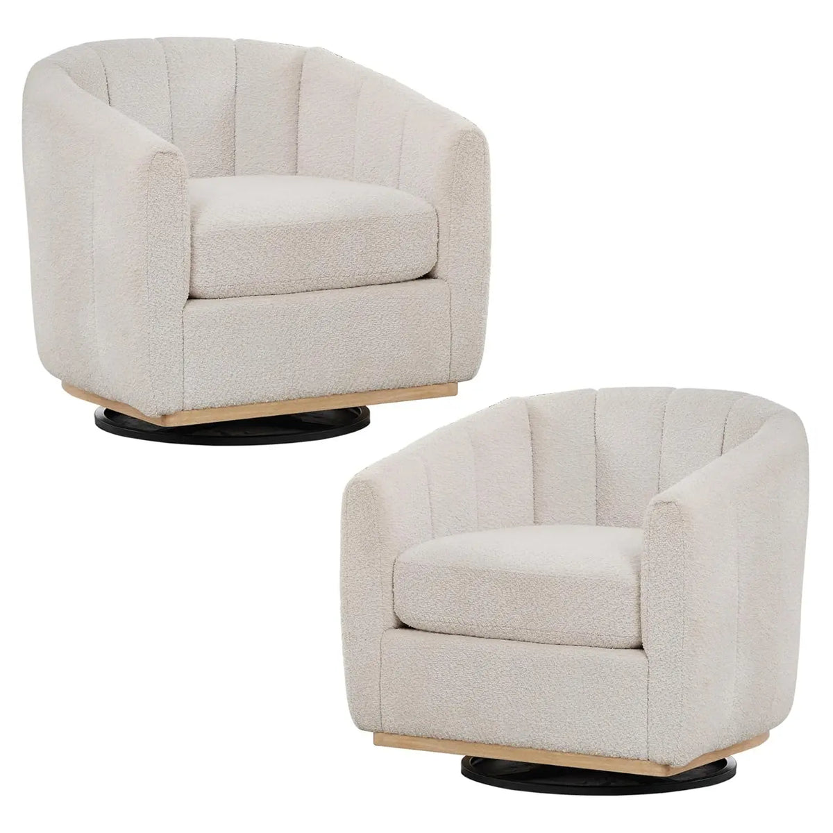 Astoria Collection | Sculptural Atomic-Era Swivel Accent Chairs - Set of Two - detail view 14 revealing design nuance in a Mid-Century Modern living room setting.