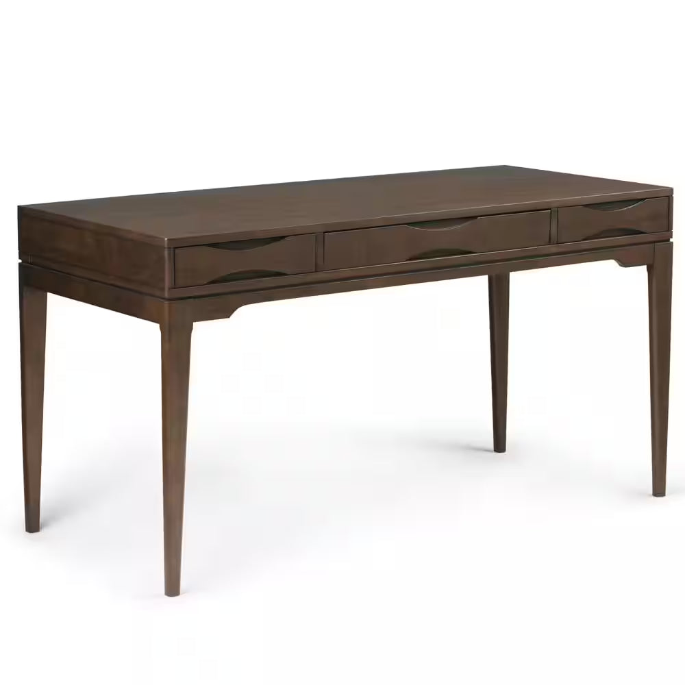 Harper Solid Hardwood Mid-Century Modern 60 In. Wide Writing Office Desk in Walnut Brown