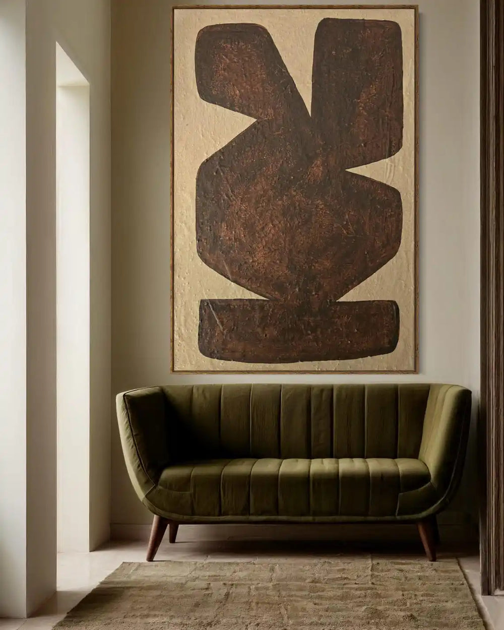 Mustard Yellow Textured Abstract Painting - Mid Century Modern Elegance