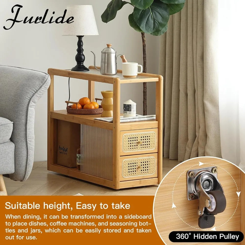 Dresden Collection | Floating Glass-Top Bamboo & Glass Nightstand - captured in a curated lifestyle vignette in a Mid-Century Modern bedroom setting.