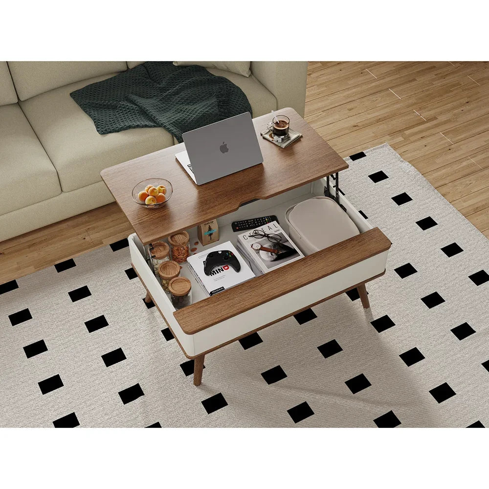 Ellington Collection | Tapered-Leg Brass-Accented Walnut Lift-Top - highlighting material texture and craftsmanship detail in a Mid-Century Modern living room setting.