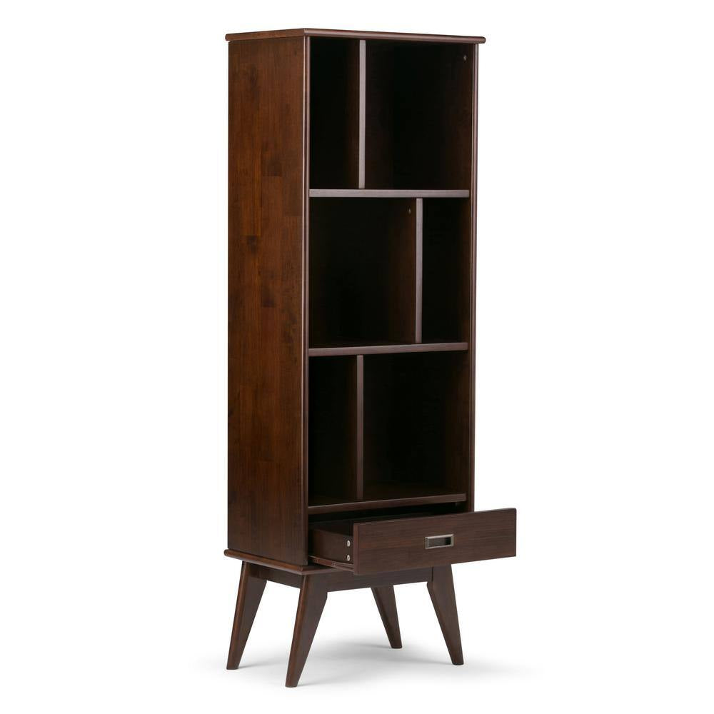 Draper Solid Hardwood 64 In. X 22 In. Mid-Century Modern Bookcase and Storage Unit in Medium Auburn Brown