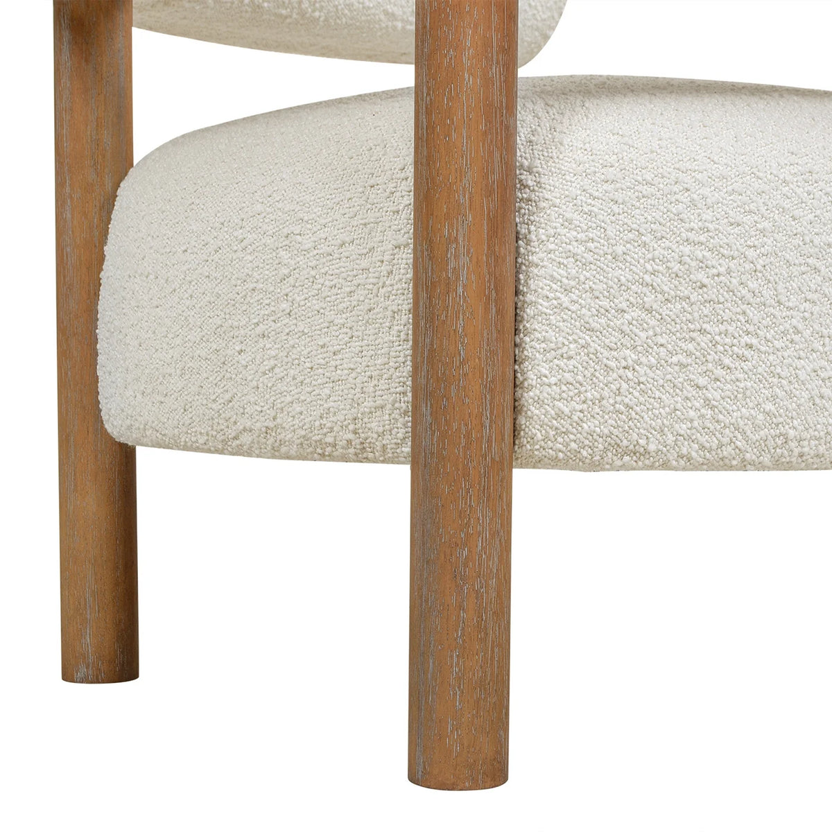 Fuji Mid Century Modern Barrel Accent Arm Chair Ivory White Boucle