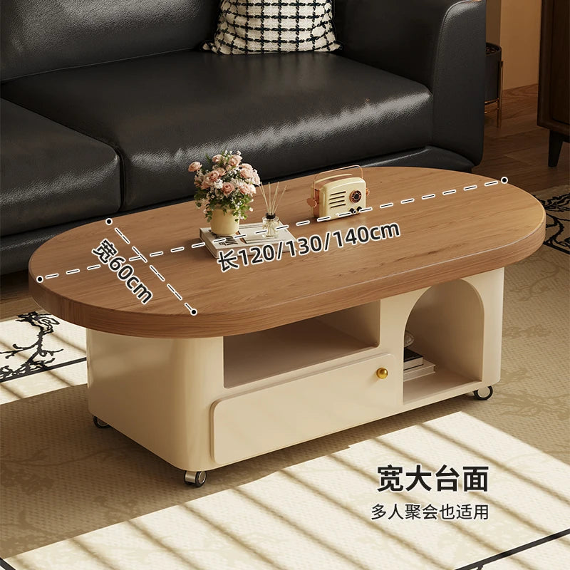 Ellington Collection | Tapered-Leg Oval Solid Walnut Coffee Table - styled from an alternate angle revealing dimensional depth in a Mid-Century Modern living room setting.