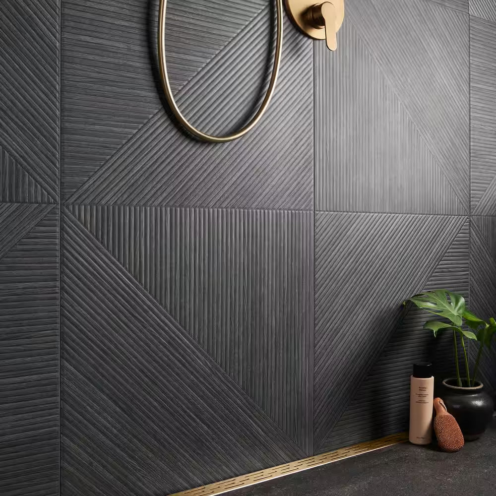 Luxury Ribbed Charcoal 23.62 In. X 47.24 In. Matte Porcelain Wall (15.49 Sq. Ft./Case)