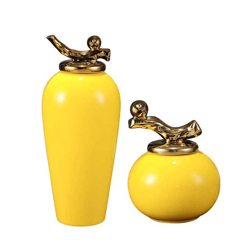 Exquisite Light Yellow Ceramic Modern Minimalist Ornament