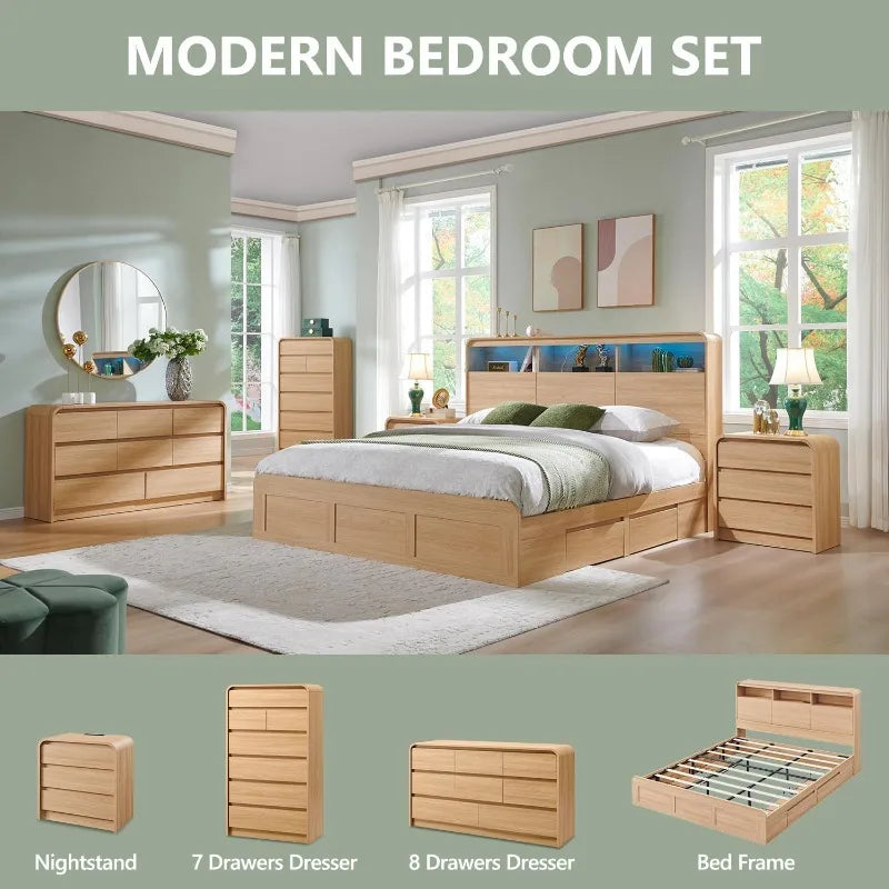 Dresden Collection | Sculptural Brass-Accented Walnut 8-Drawer Dresser - highlighting material texture and craftsmanship detail in a Mid-Century Modern bedroom setting.